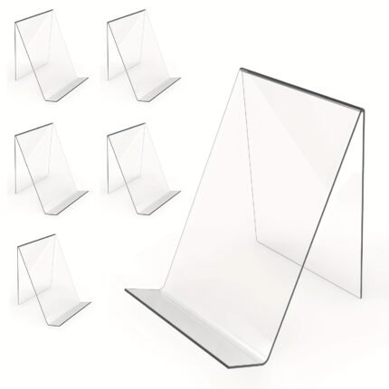 6PCS Clear Acrylic Book Display Easel – Bezel-Less Tablet & Picture Stand (13.5cm x 10.5cm)